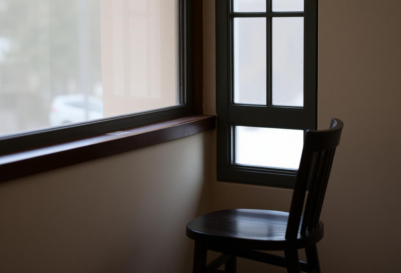 An empty wooden chair beside a quiet window with soft daylight, evoking patient presence.